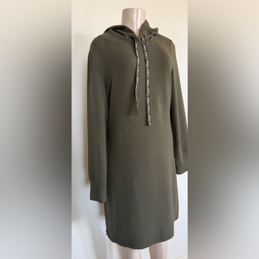 Calvin Klein Olive Green Long Sleeve Hoodie Dress